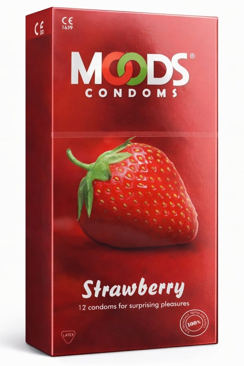 مودز واقيات ذكرية بنكهة الفراولة من مودز - 12 قطعة | مطاط لاتكس طبيعي | تم اختبارها إلكترونياً - Image 1